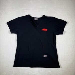 Scrub Zone Black Arkansas Razorbacks V Neck‎ Scrub Top Short Sleeve Large